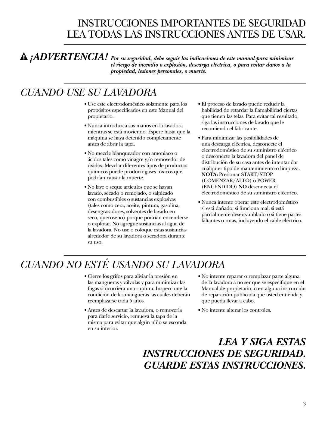 GE Dryer operating instructions Cuando USE SU Lavadora 