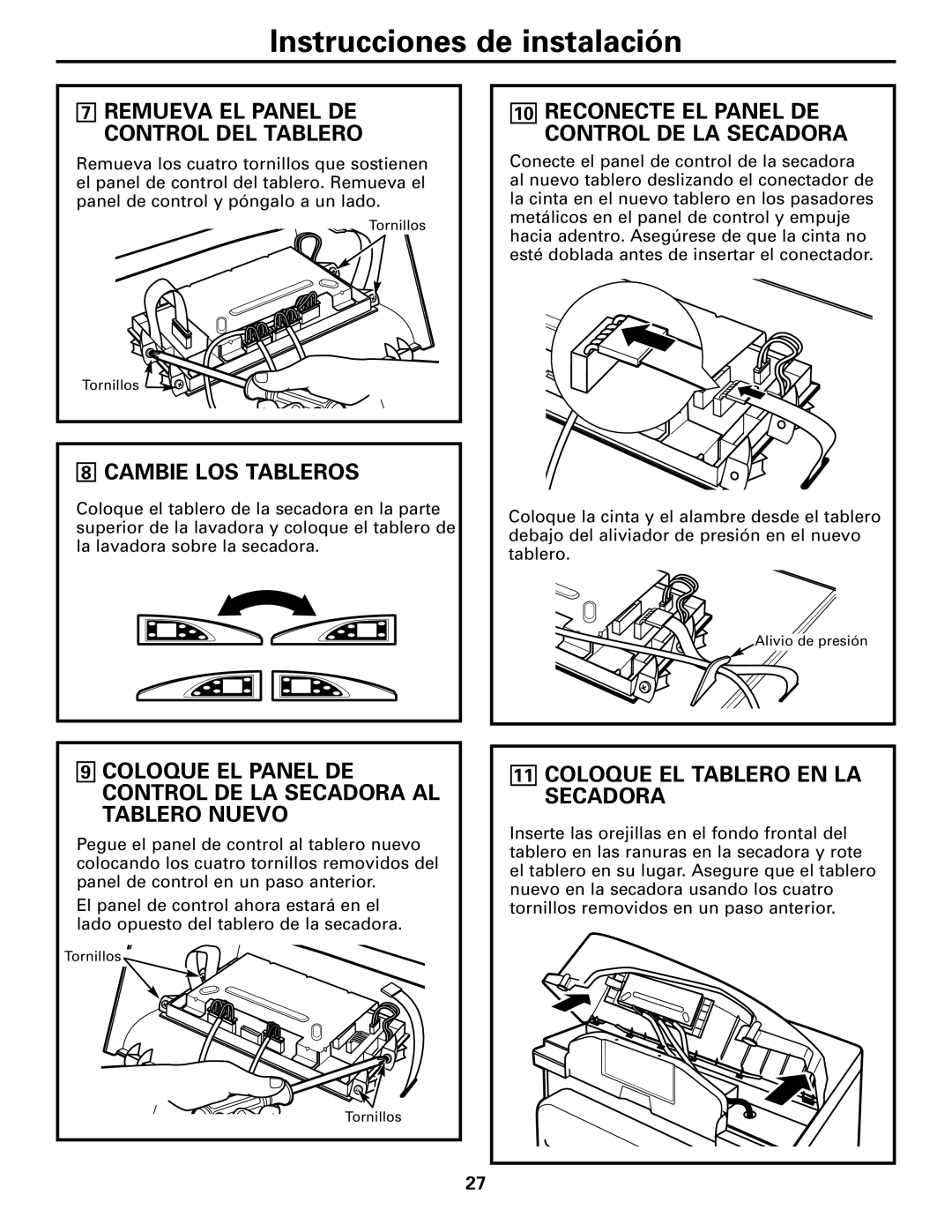 GE Dryer operating instructions Cambie LOS Tableros, Coloque EL Panel DE Control DE LA Secadora AL Tablero Nuevo 