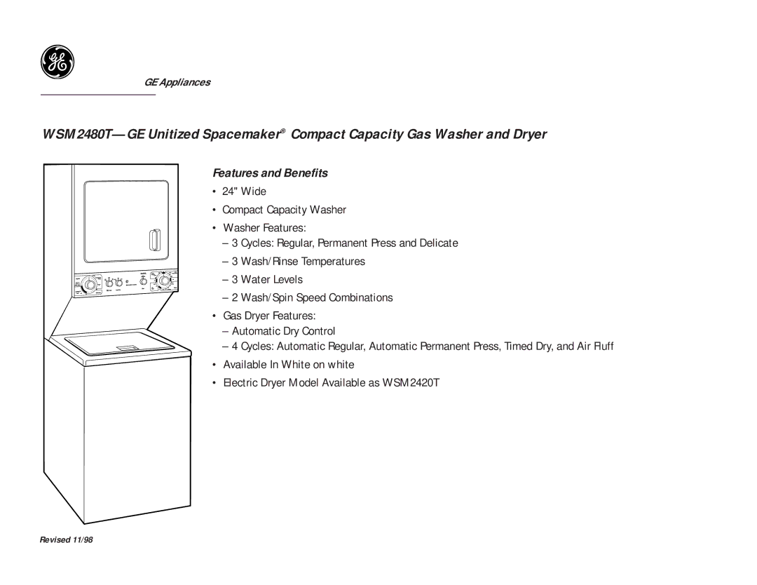 GE DSKS433ET dimensions Features and Benefits 