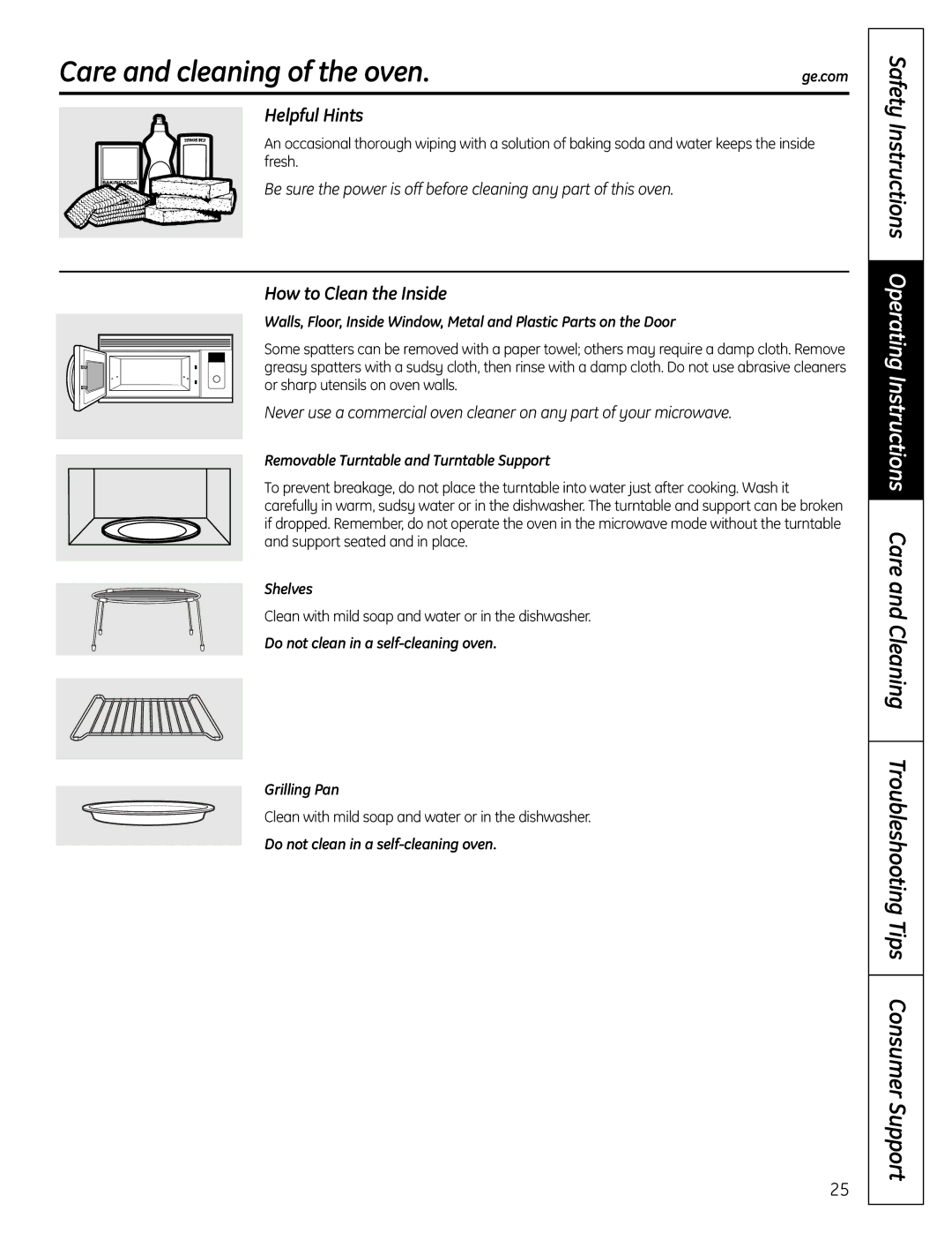 GE DVM1665 manual Care and cleaning of the oven, Helpful Hints, How to Clean the Inside 