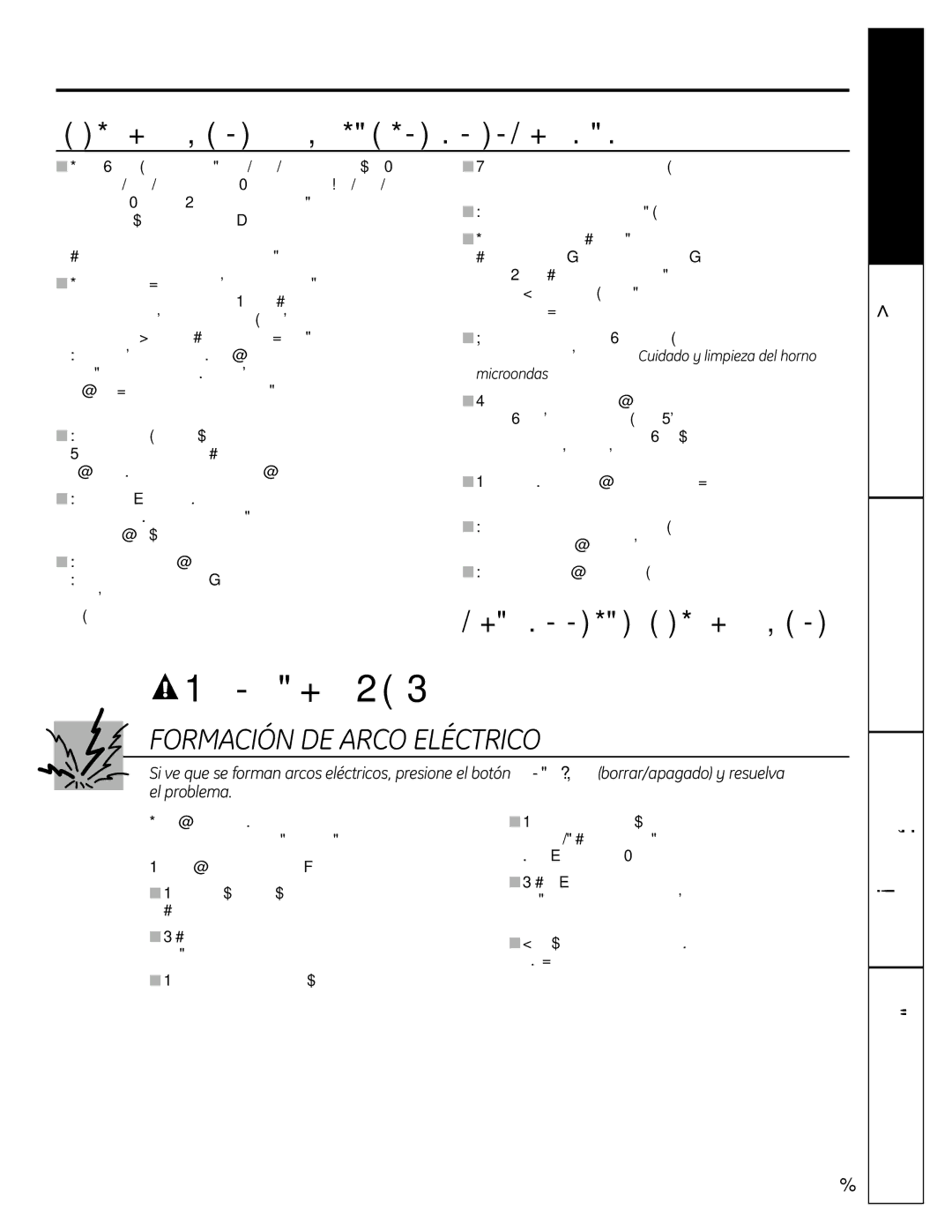 GE DVM1665 manual Formación DE Arco Eléctrico, Cuidado y limpieza Instrucciones, Consejos solución, Para la de problemas 