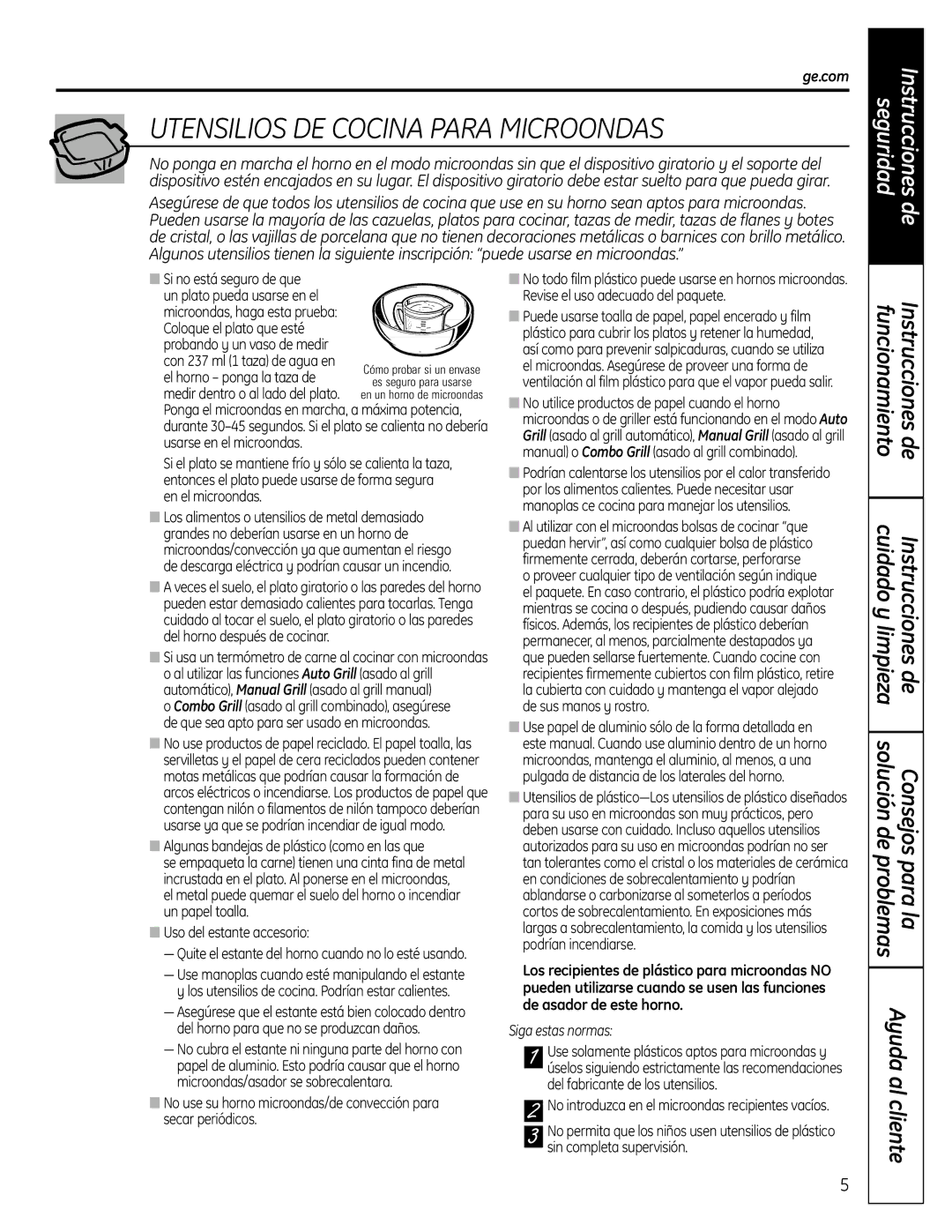 GE DVM1665 Utensilios DE Cocina Para Microondas, Funcionamiento Instrucciones de Cuidado y limpieza, Siga estas normas 