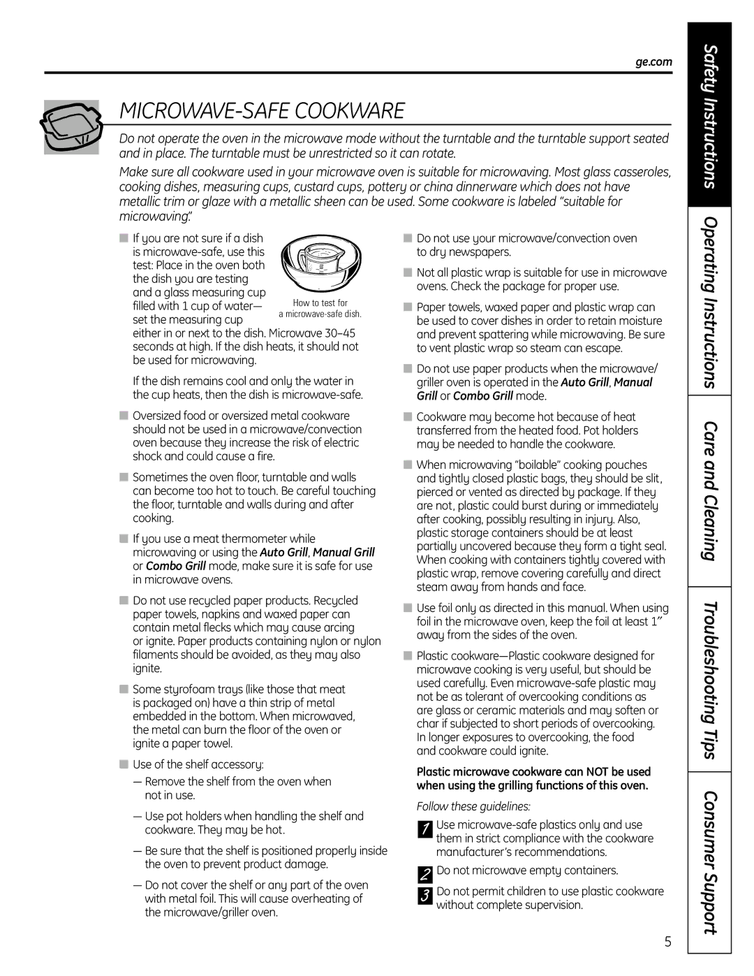 GE DVM1665 manual MICROWAVE-SAFE Cookware, Follow these guidelines 