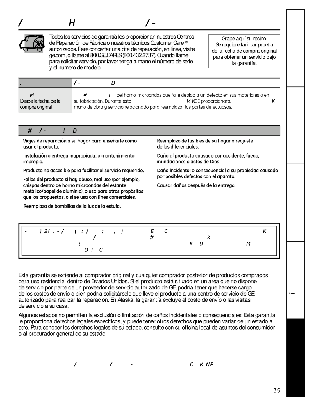 GE DVM1665 Garantía de Horno Microondas GE, Seguridad Instrucciones Funcionamiento, Instrucciones de cuidado ylimpieza 