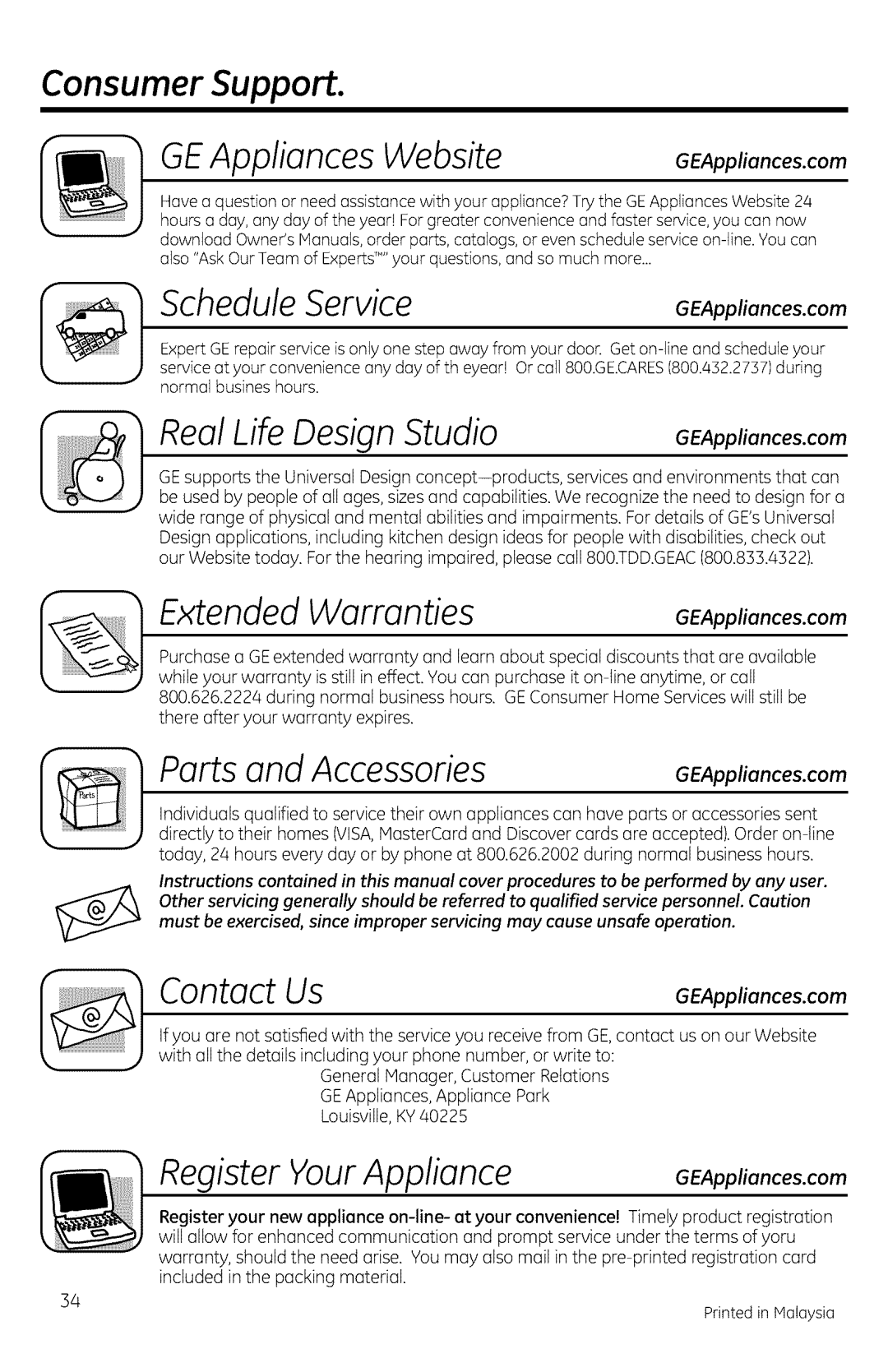 GE JVM1950, DVM1950 manual Schedule ServiceGEAppliances.com, Real Life Design StudioGEAppliances.com, Parts and Accessories 