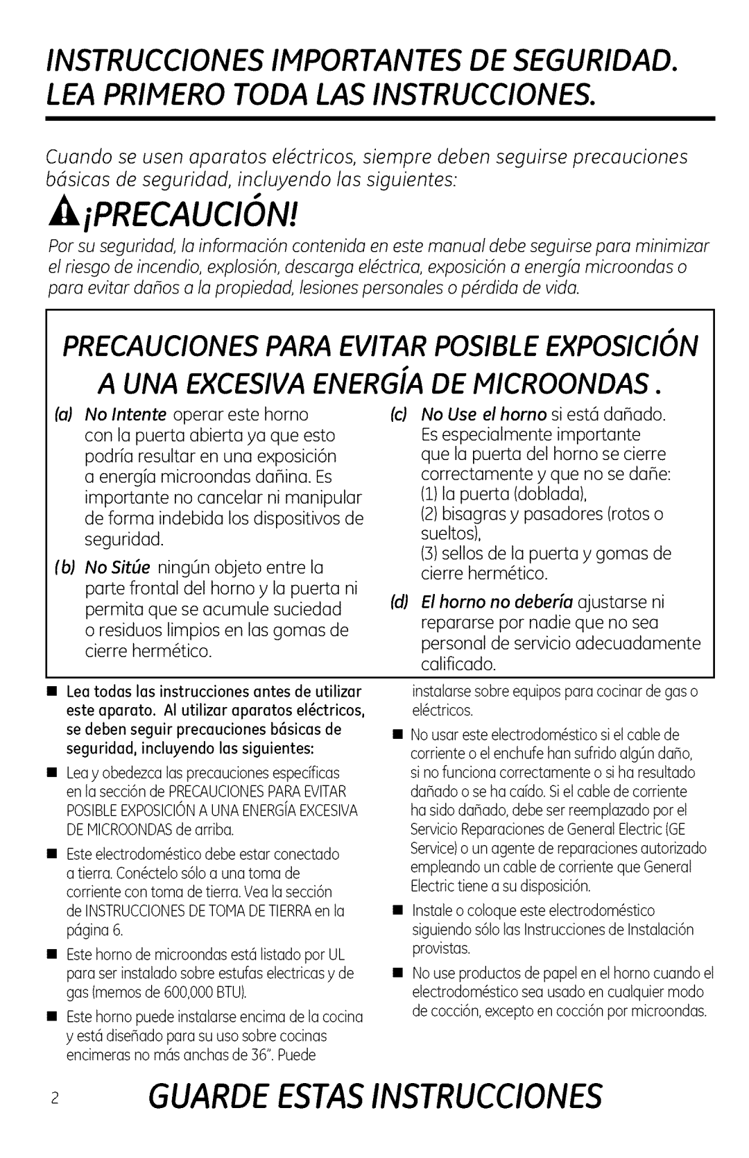 GE DVM1950, JVM1950, JNM1951 manual Iprecaucion, UNA Excesiva Energa DE Microondas 