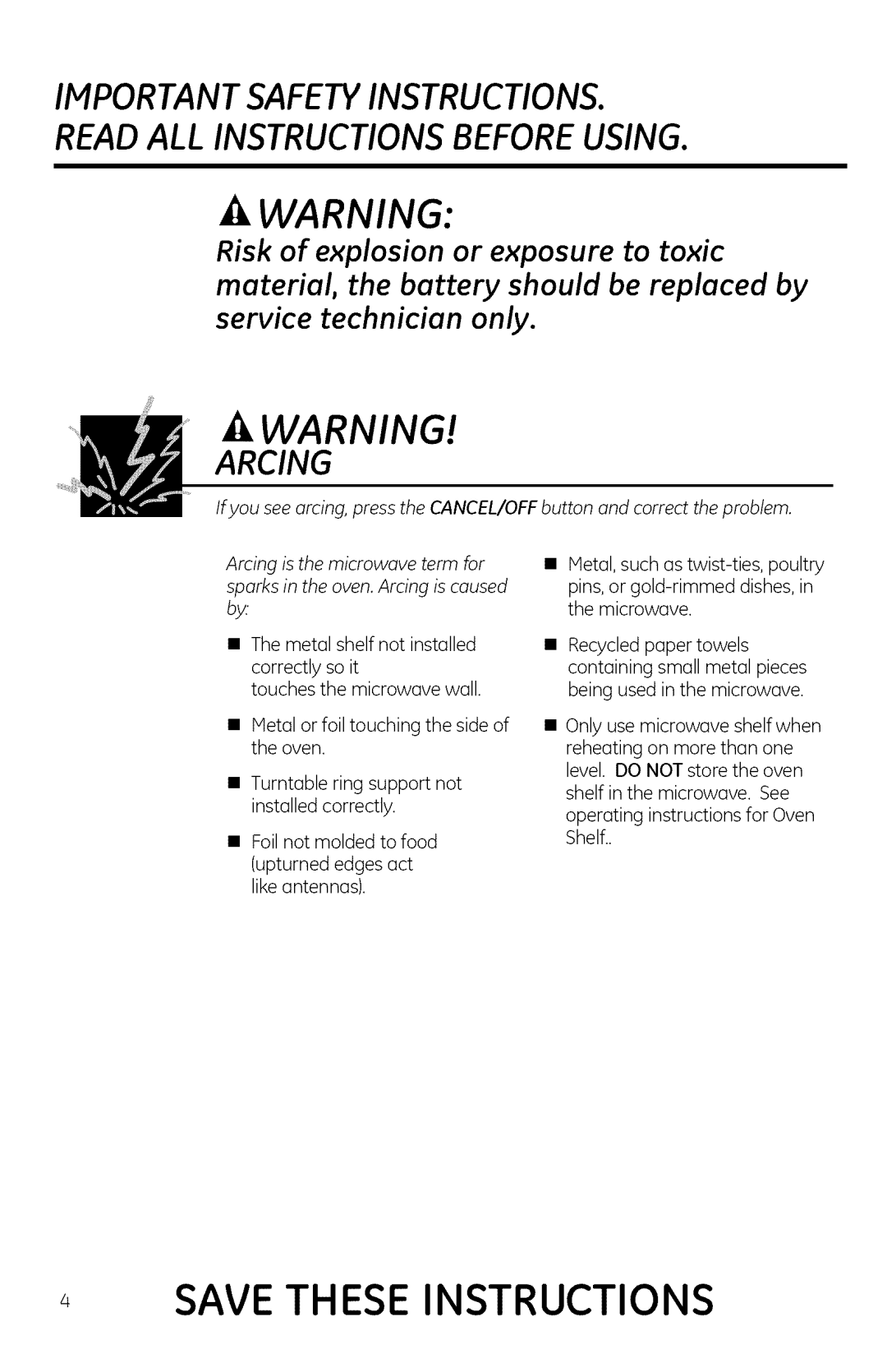 GE JVM1950, DVM1950, JNM1951 manual Arcing 