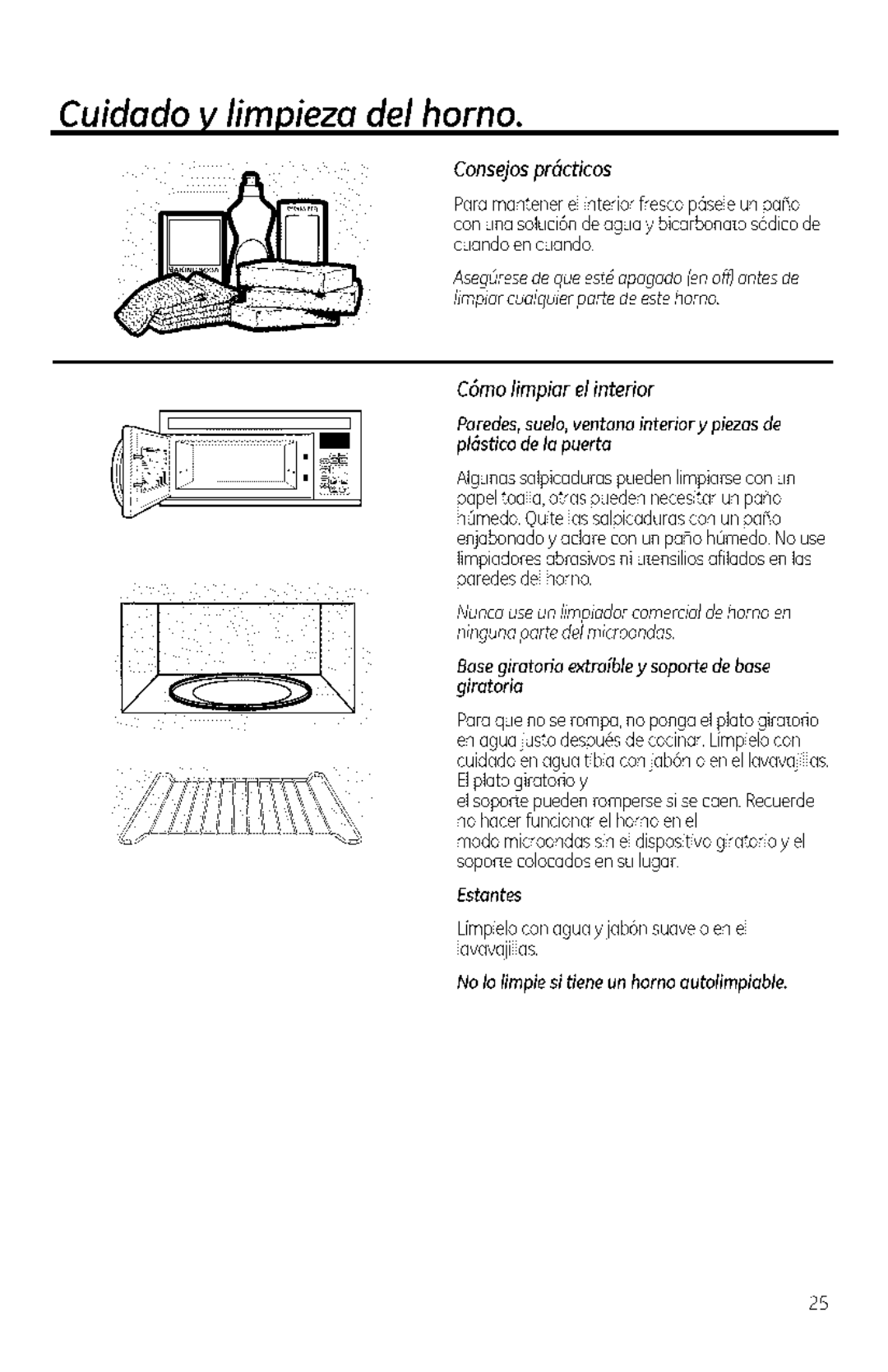 GE JNM1951, DVM1950, JVM1950 manual Cuidado y limpieza del homo, Conseospr6cticos, C6mo limpiar el interior 