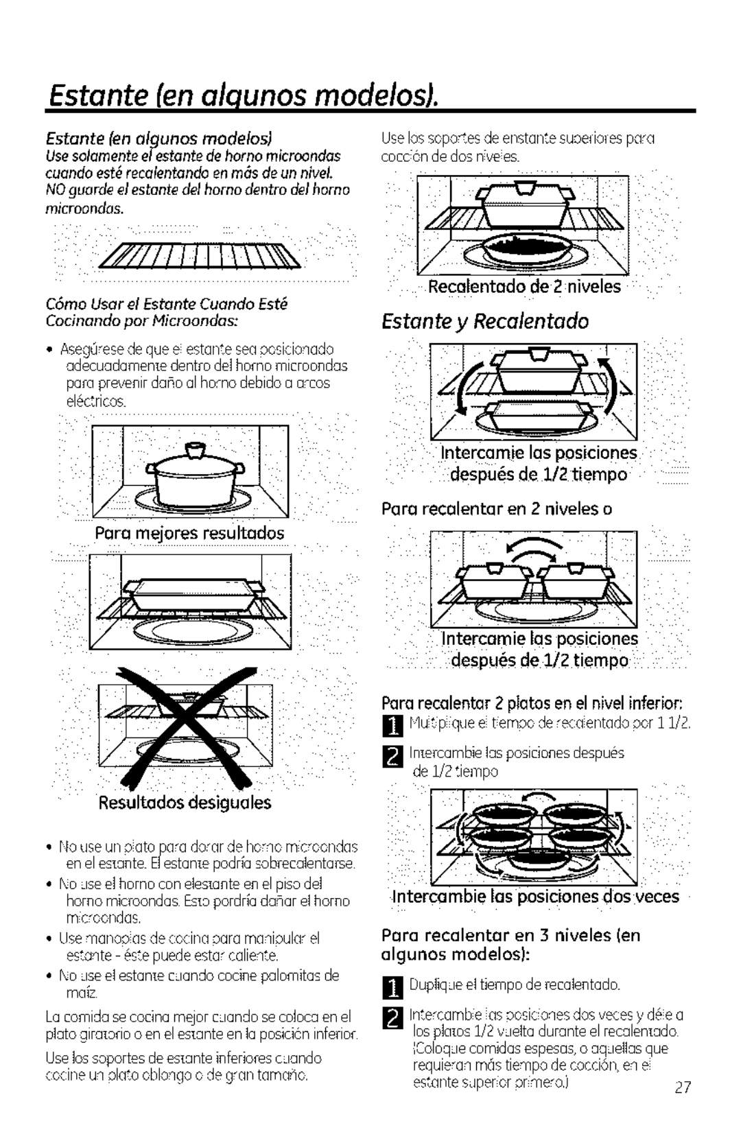 GE JVM1950, DVM1950, JNM1951 manual Estante en alqunos modelosL, Estante y Recalentado, Estante en algunos modelosJ 