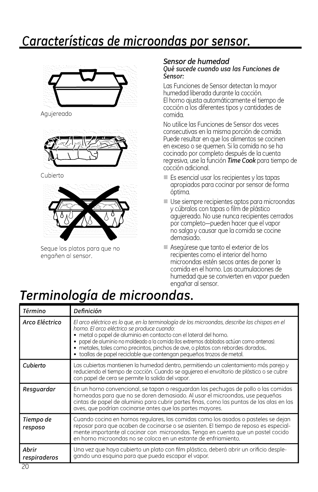 GE DVM1950, JVM1950, JNM1951 manual Caracteristicas de microondas por sensor, Terminologia 