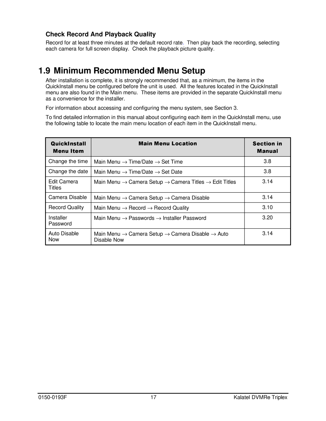 GE DVMRe user manual Minimum Recommended Menu Setup, Check Record And Playback Quality 