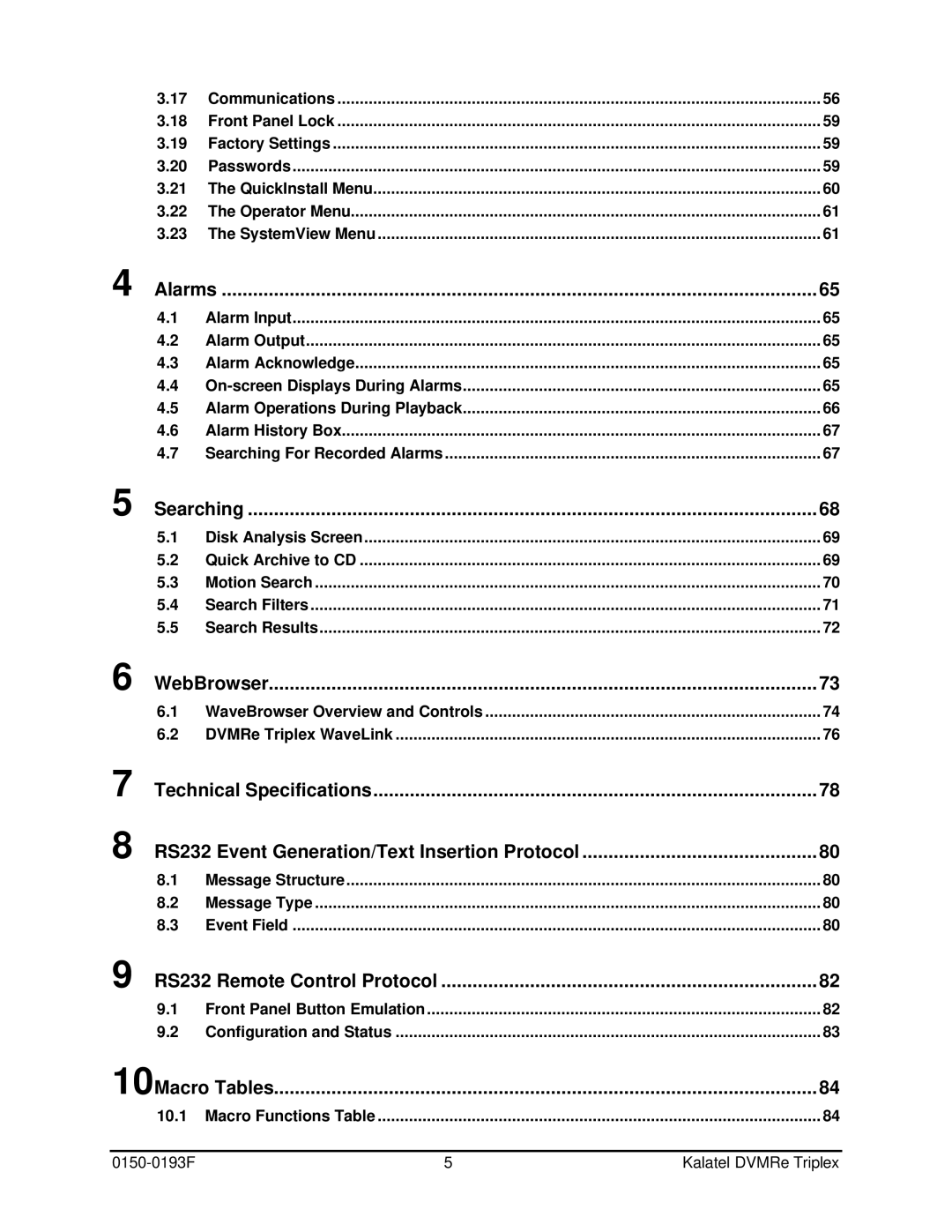 GE DVMRe user manual Alarms, Searching, WebBrowser, RS232 Remote Control Protocol 