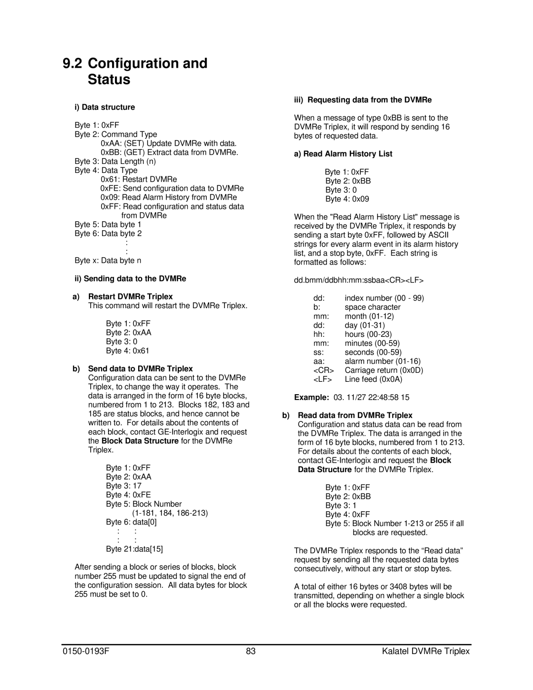 GE DVMRe user manual Configuration and Status, Data structure 