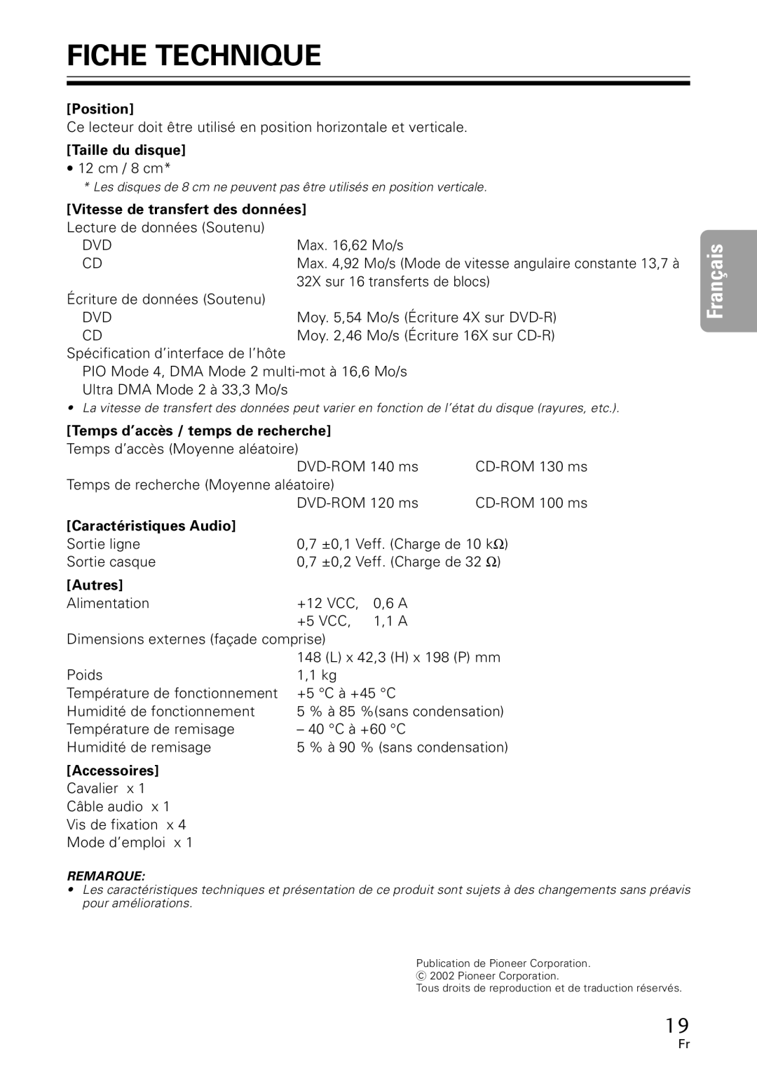 GE DVR-A05 operating instructions Fiche Technique 