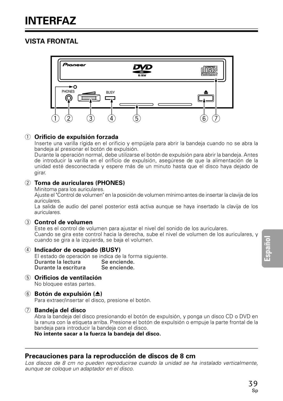 GE DVR-A05 operating instructions Interfaz, Vista Frontal 