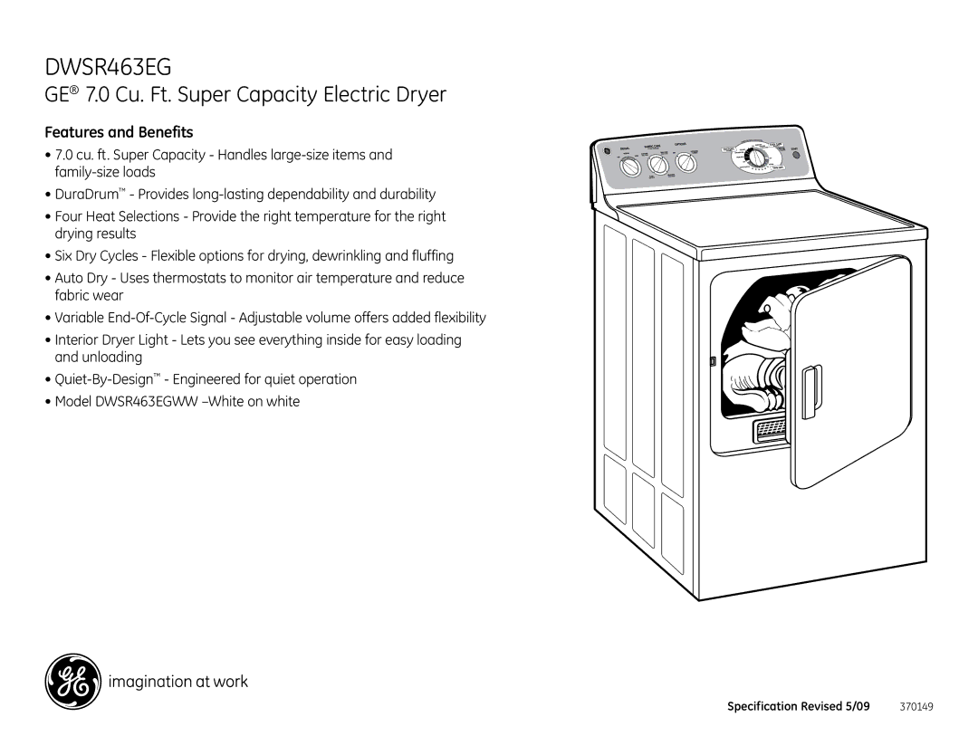 GE DWSR463EGWW installation instructions Features and Benefits 