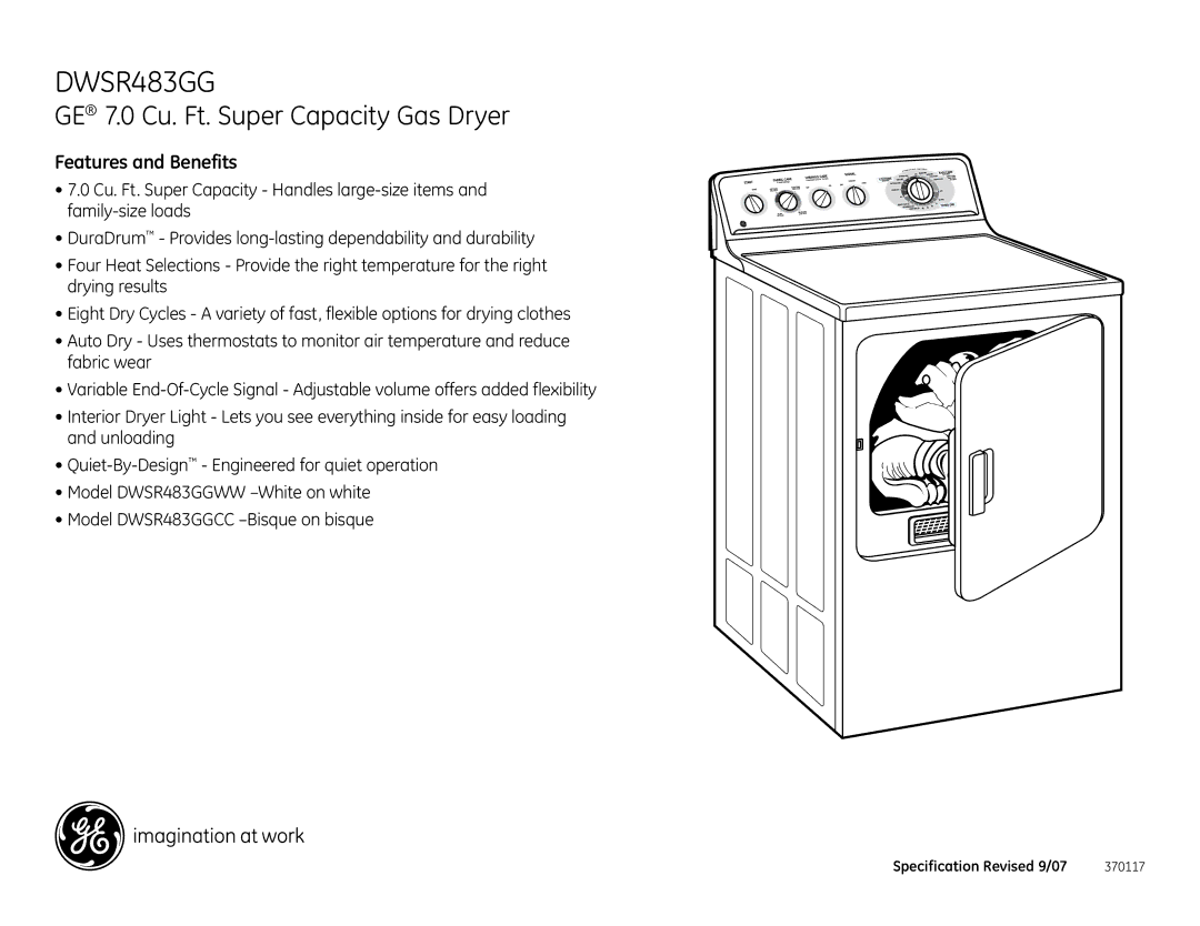 GE DWSR483GG installation instructions Features and Benefits 