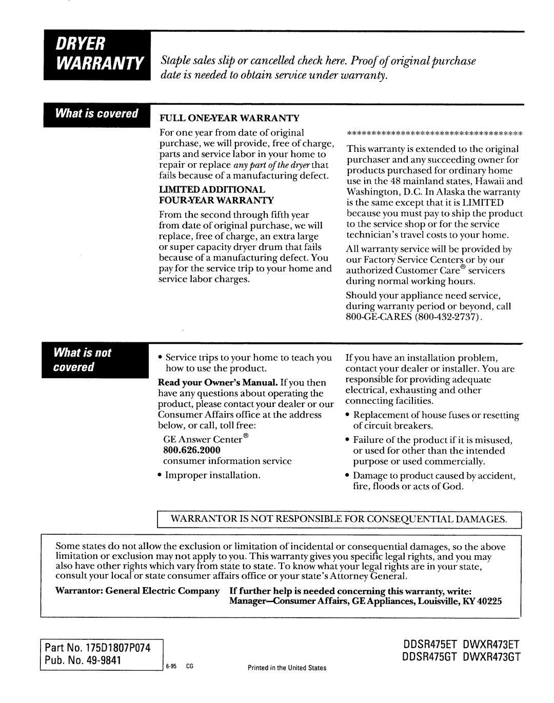 GE operating instructions DDSR475ET DWXR473ET DDSR475GT DWXR473GT 