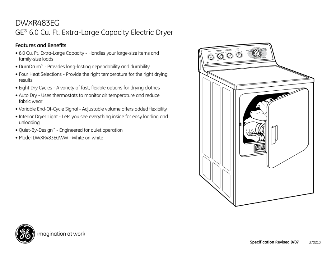 GE DWXR483EG installation instructions Features and Benefits 