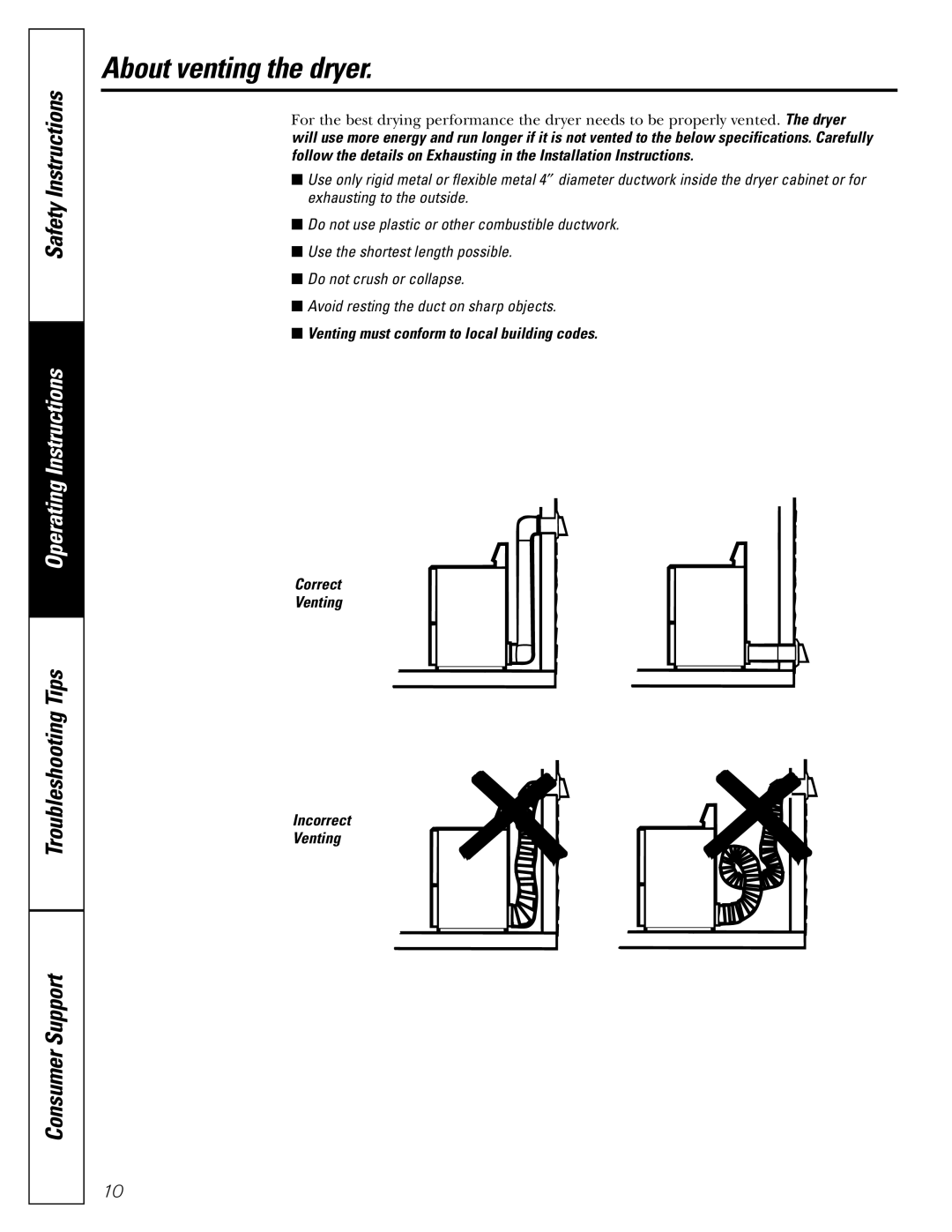 GE DWXR485 owner manual About venting the dryer 