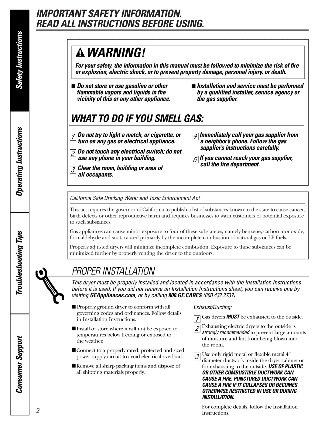 GE DWXR485 owner manual Troubleshooting Tips, Consumer Support 