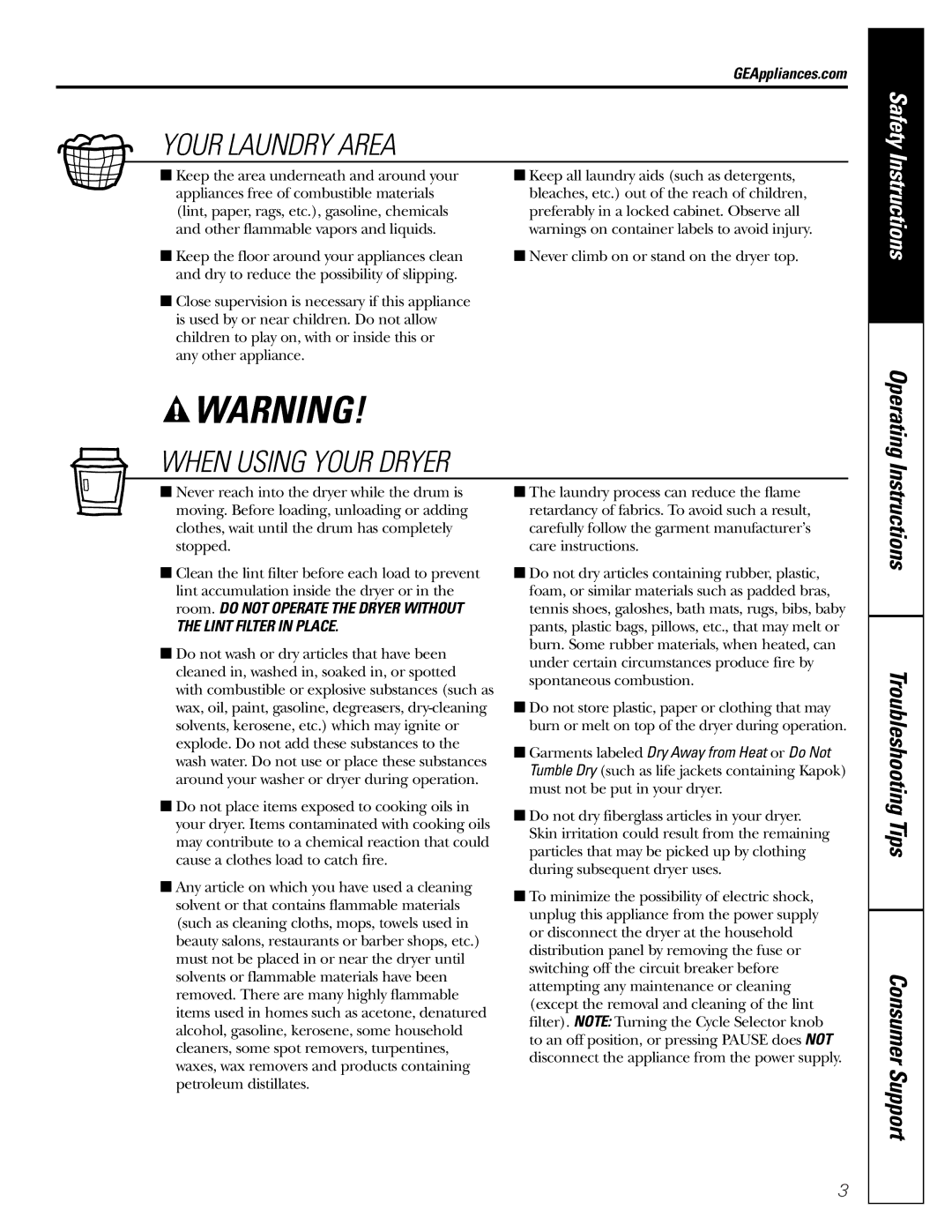 GE DWXR485 owner manual Operating, Instructions Troubleshooting Tips Consumer Support, GEAppliances.com 