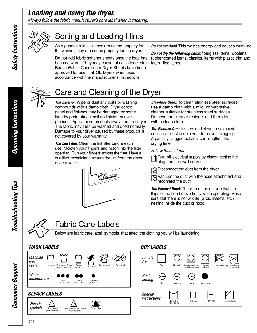 GE DZSR483, DBLR333 owner manual Loading and using the dryer 