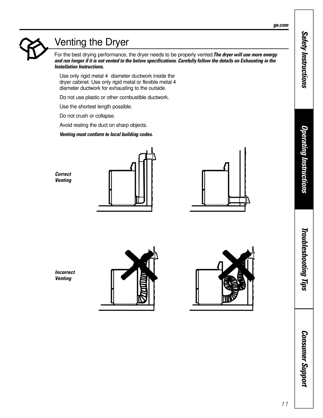 GE DBLR333, DZSR483 owner manual Venting the Dryer 