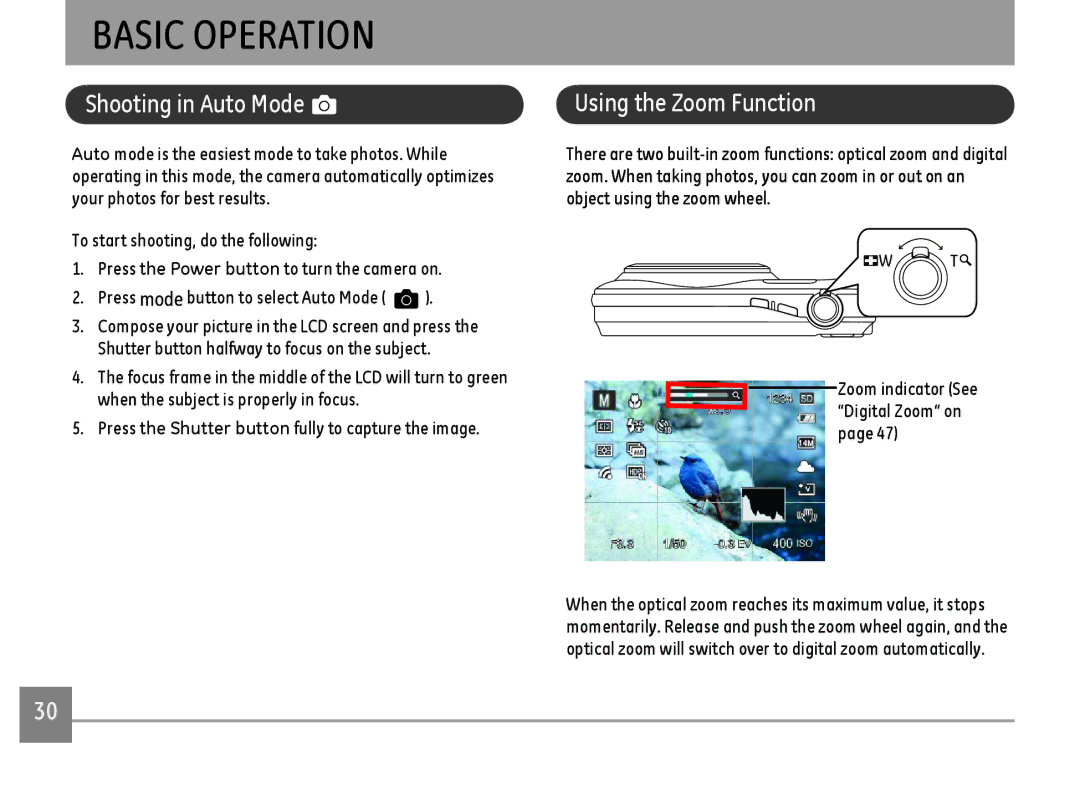 GE E1410SW-BK, E1410SW-CP, E1410SW-CR user manual Basic Operation, Using the Zoom Function 