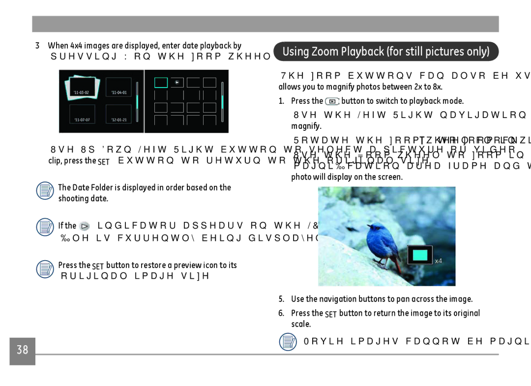 GE E1410SW-CR, E1410SW-BK, E1410SW-CP user manual Using Zoom Playback for still pictures only 