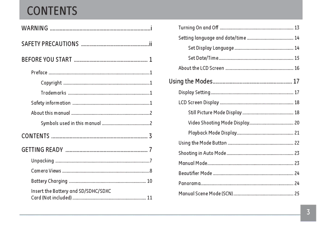 GE E1410SW-BK, E1410SW-CP, E1410SW-CR user manual Contents 