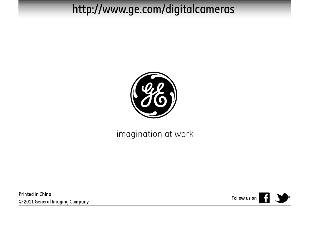 GE E1410SW-CP, E1410SW-BK, E1410SW-CR imagination at work, Printed in China, Follow us on, General Imaging Company 