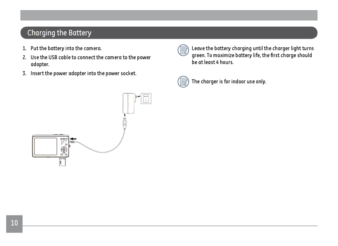 GE E1450WSL, E1450WBK, E1450WRD user manual Charging the Battery 