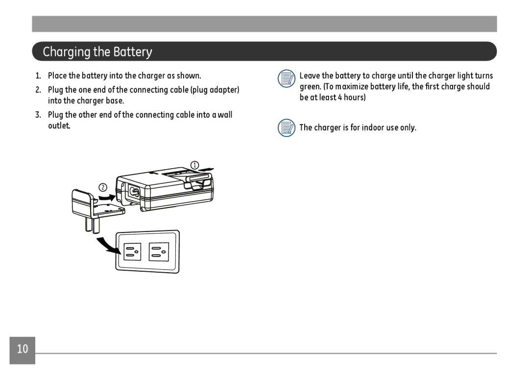 GE E1480W-SL, E1480WSL, E1480WRD, E148OW user manual Charging the Battery 