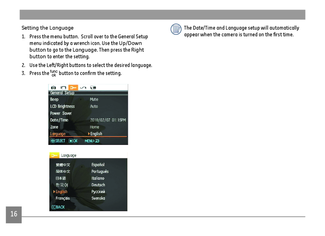 GE E148OW, E1480WSL, E1480W-SL, E1480WRD user manual Setting the Language 