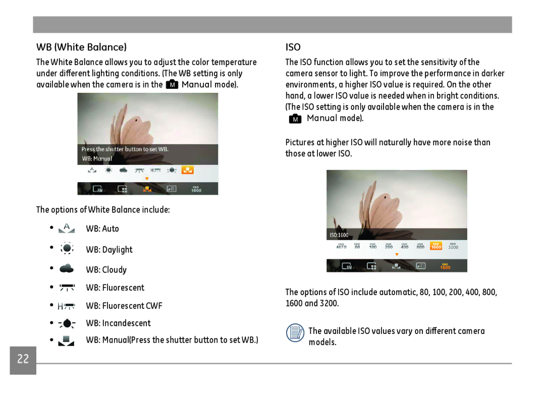 GE E1480W-SL, E1480WSL, E1480WRD, E148OW user manual WB White Balance, Manual mode 