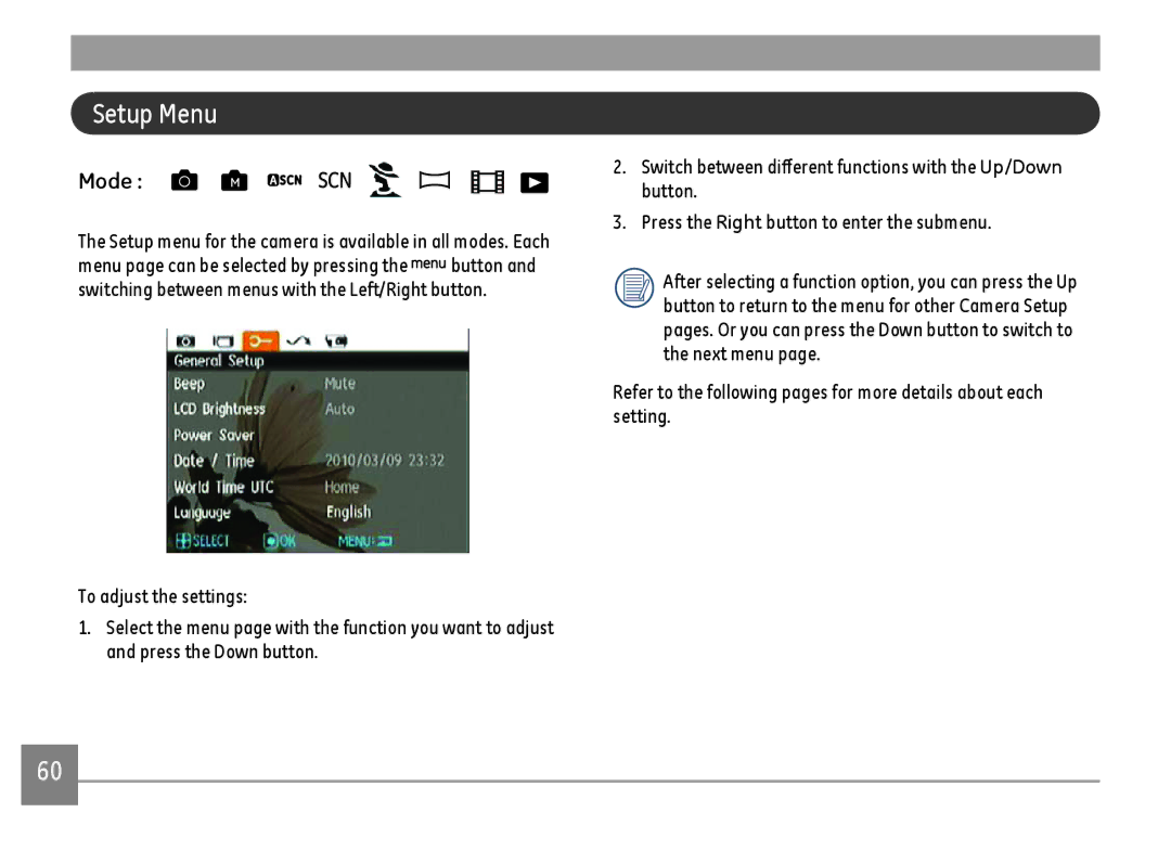 GE E148OW, E1480WSL, E1480W-SL, E1480WRD user manual Setup Menu, Mode M 