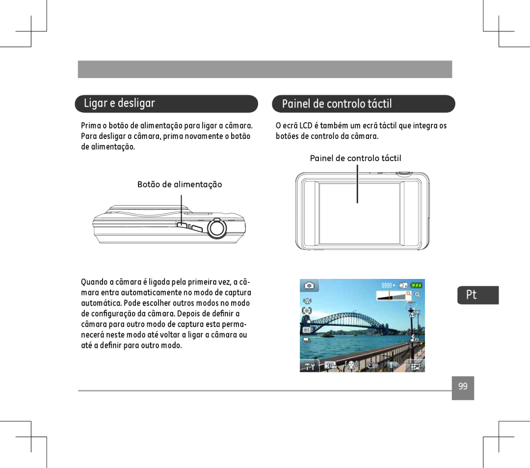 GE E1486TW user manual Ligar e desligar, Painel de controlo táctil Botão de alimentação 