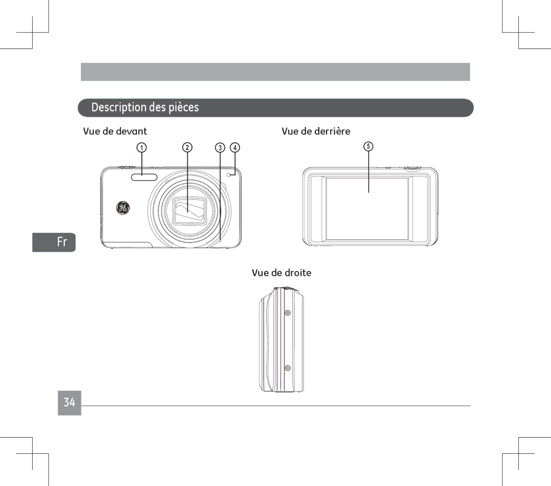 GE E1486TW user manual Description des pièces, Vue de derrière, Vue de droite 