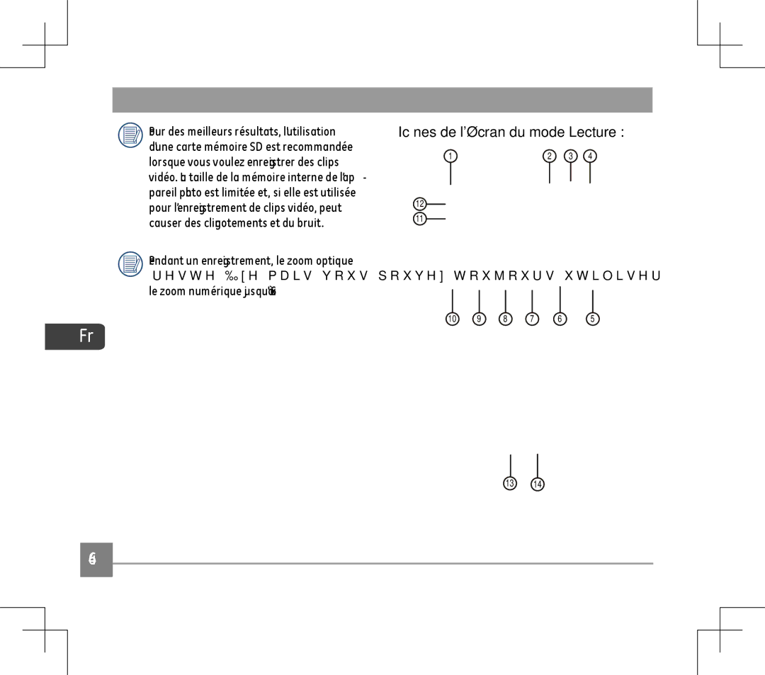 GE E1486TW user manual Icônes de lécran du mode Lecture 