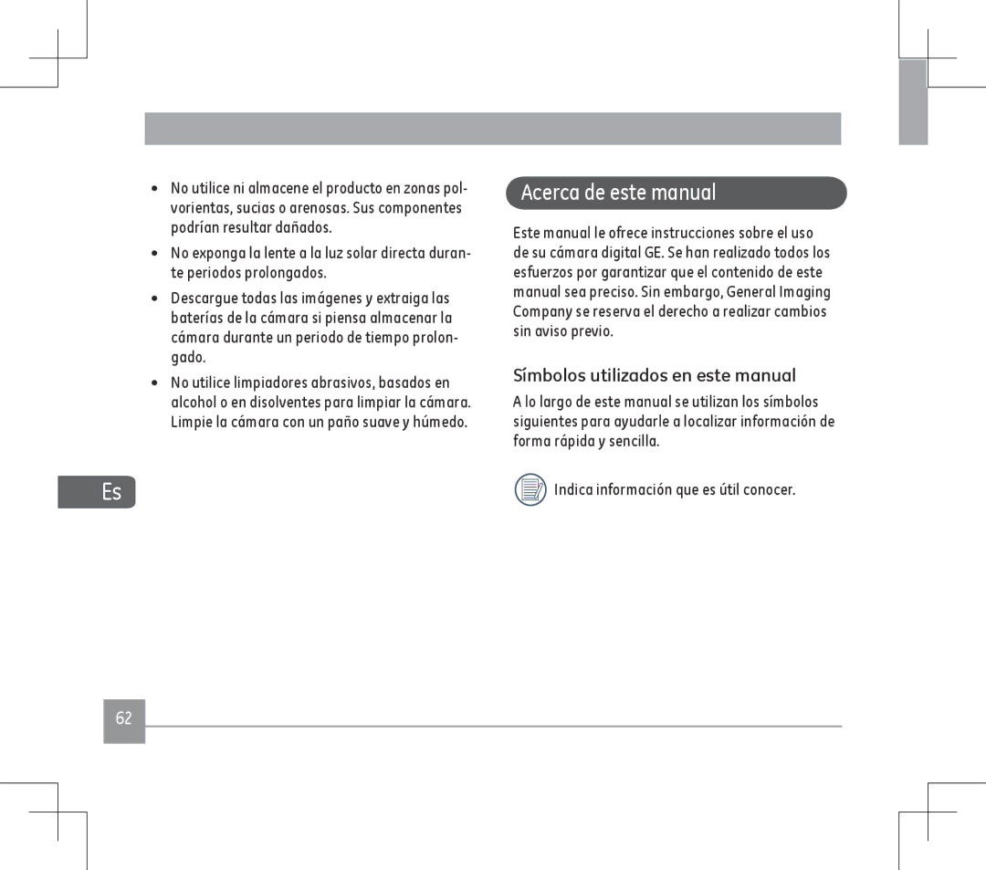 GE E1486TW user manual Acerca de este manual, Símbolos utilizados en este manual, Indica información que es útil conocer 