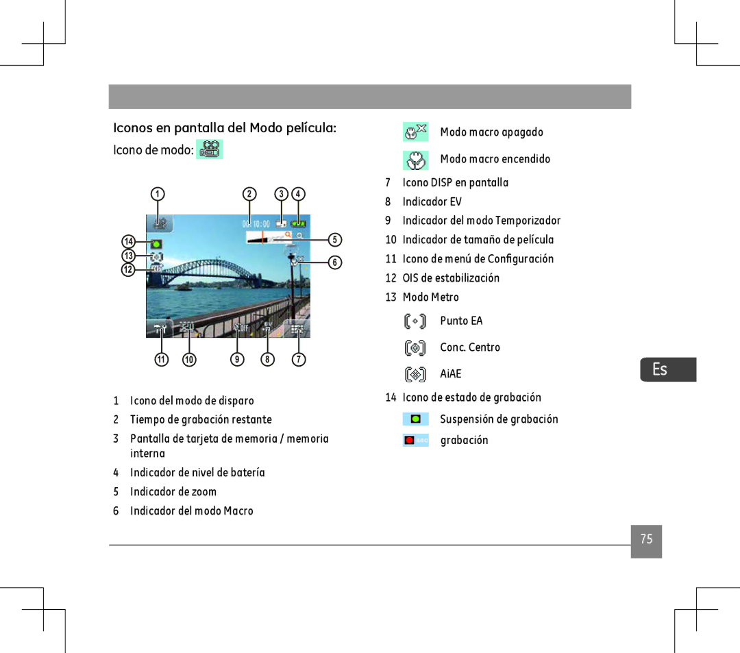 GE E1486TW user manual Iconos en pantalla del Modo película, Icono de modo 