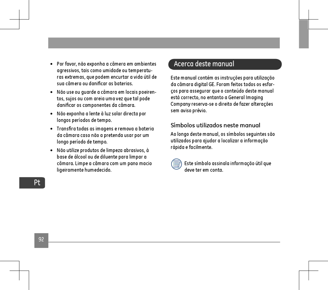 GE E1486TW user manual Acerca deste manual, Símbolos utilizados neste manual 