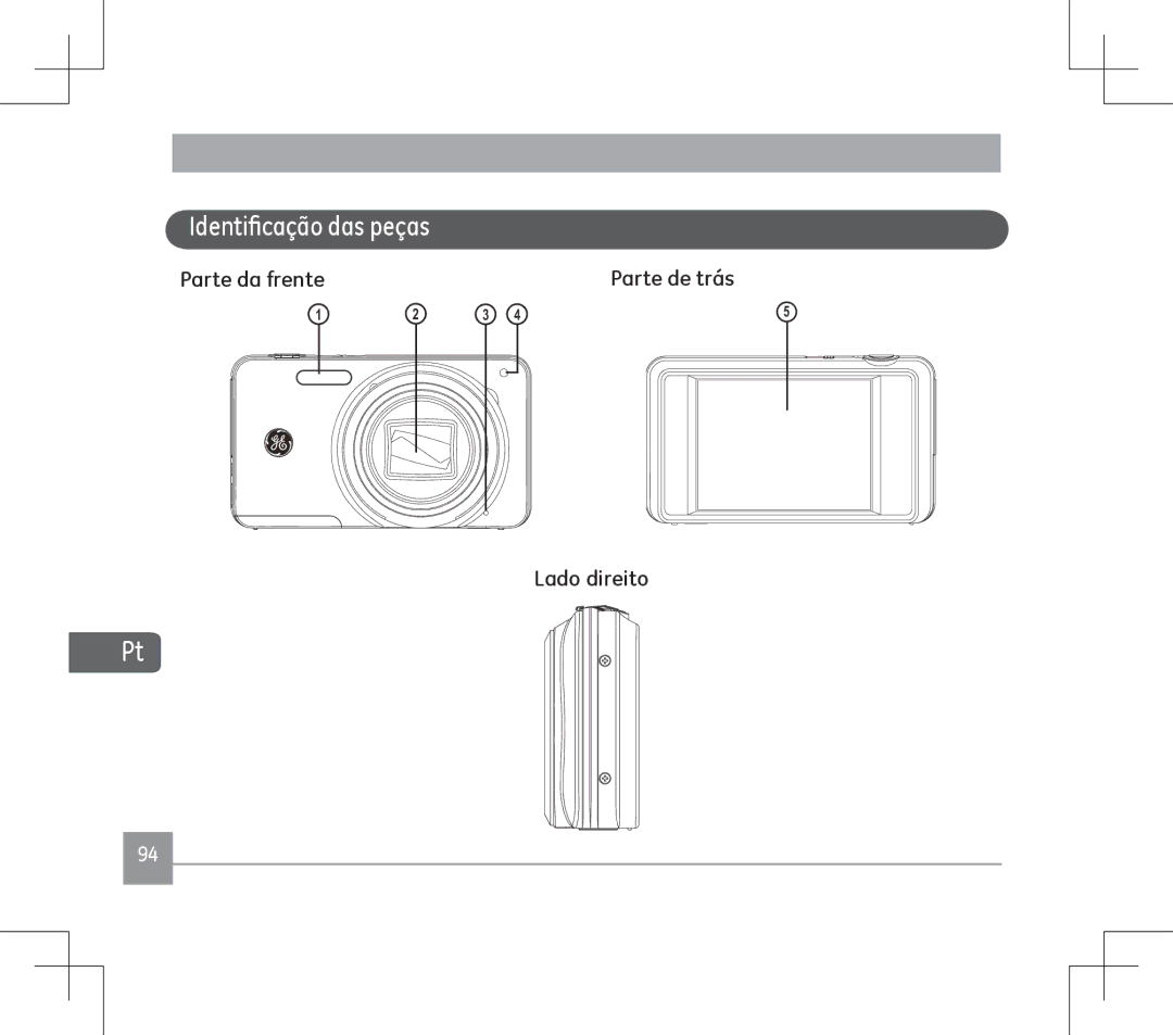 GE E1486TW user manual Identificação das peças, Parte de trás, Lado direito 