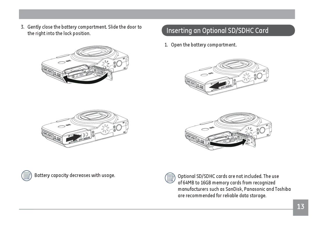 GE E1486TW/G user manual Inserting an Optional SD/SDHC Card 