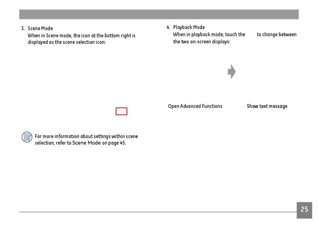 GE E1486TW/G user manual Scene Mode 