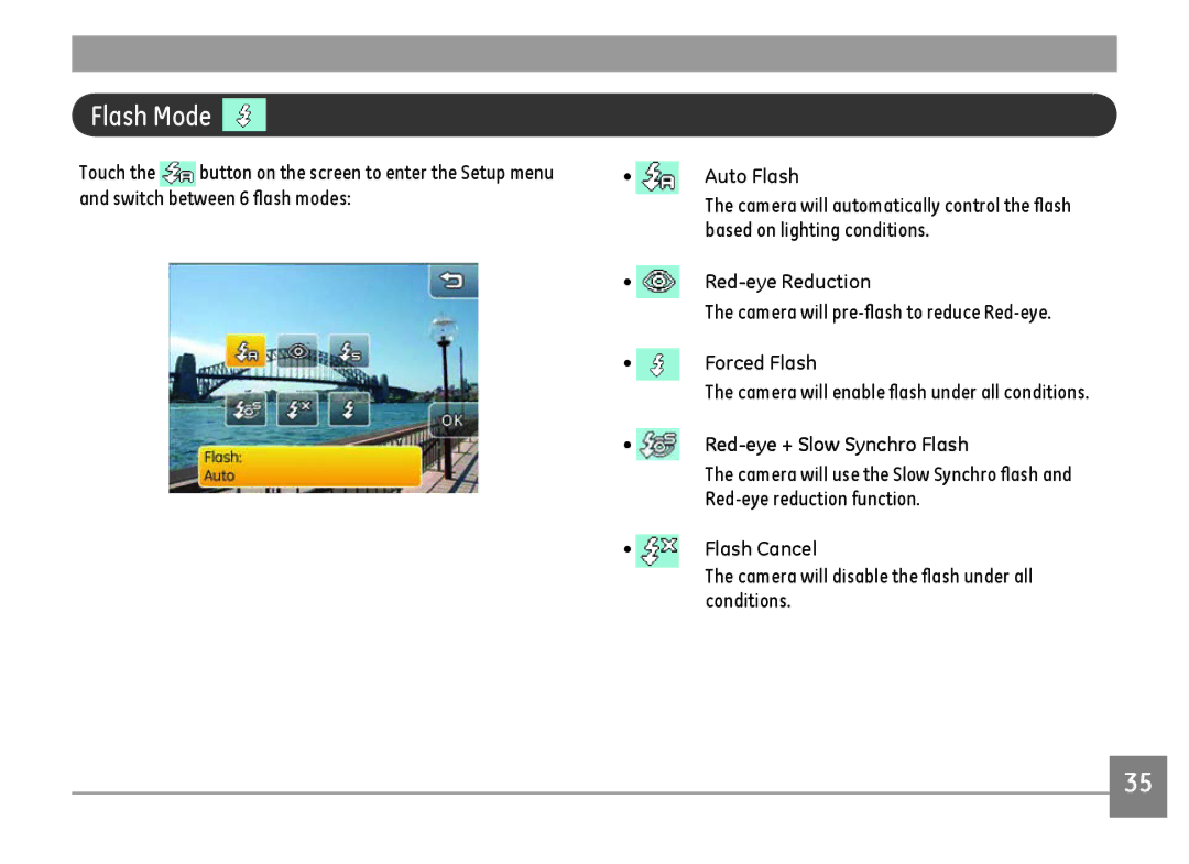 GE E1486TW/G user manual Flash Mode 