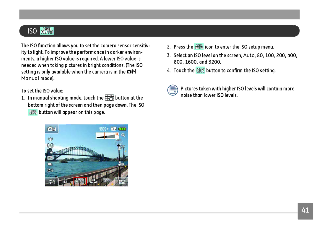 GE E1486TW/G user manual Iso, To set the ISO value 