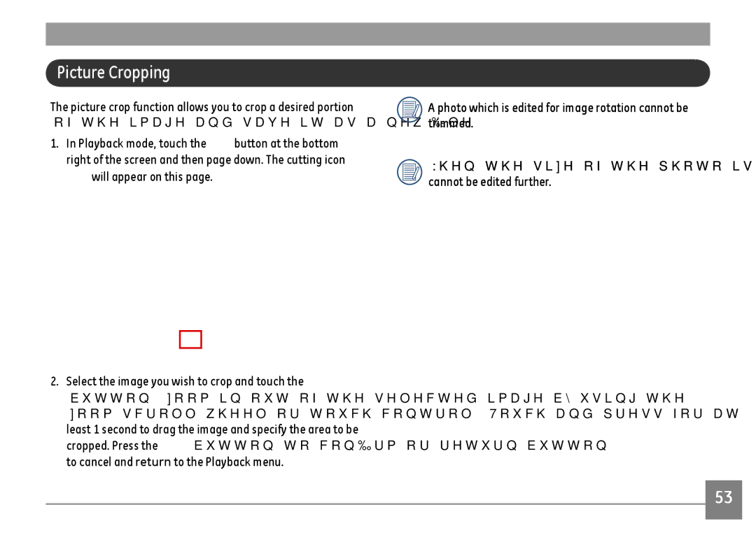 GE E1486TW/G user manual Picture Cropping, Will appear on this 