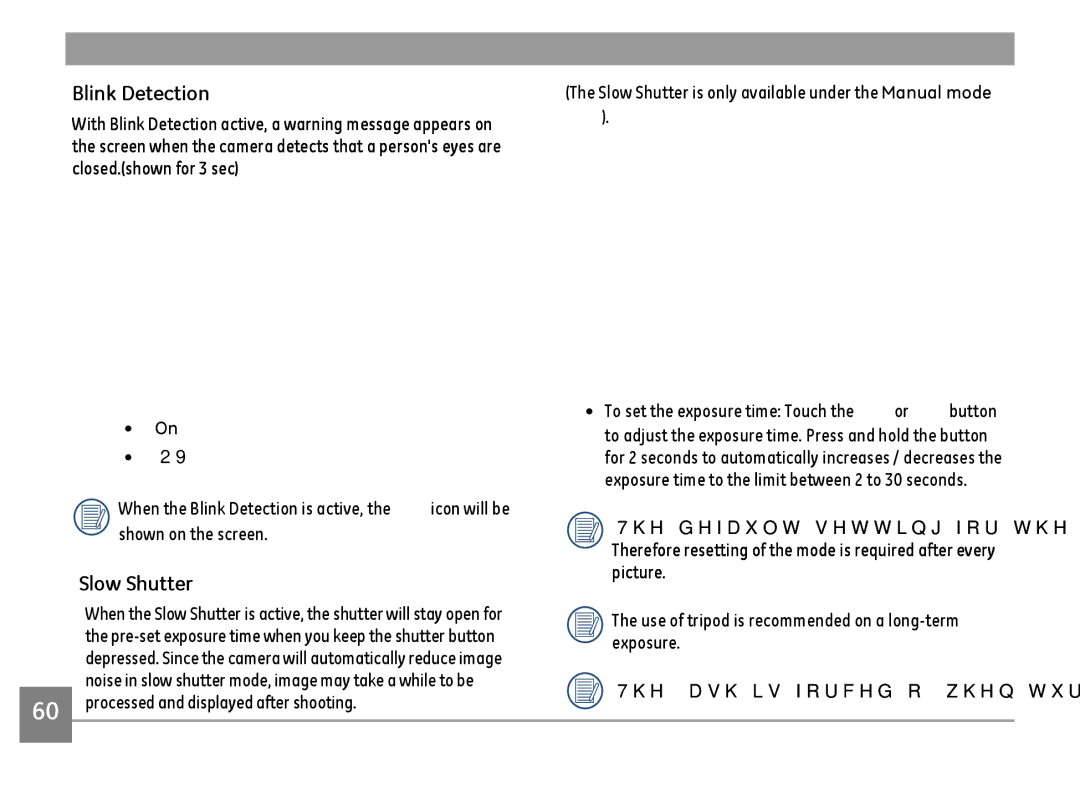 GE E1486TW/G user manual Blink Detection, Slow Shutter, Off 